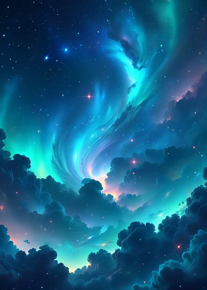 Aurora Borealis with Clouds and Stars