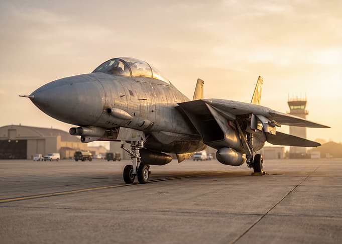 F-14 Tomcat on Airfield at Sunset