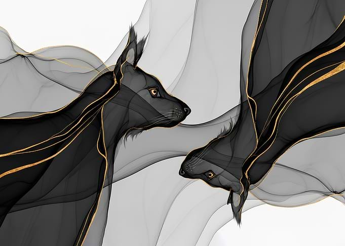 Abstract Lynx Duo in Black and Gold