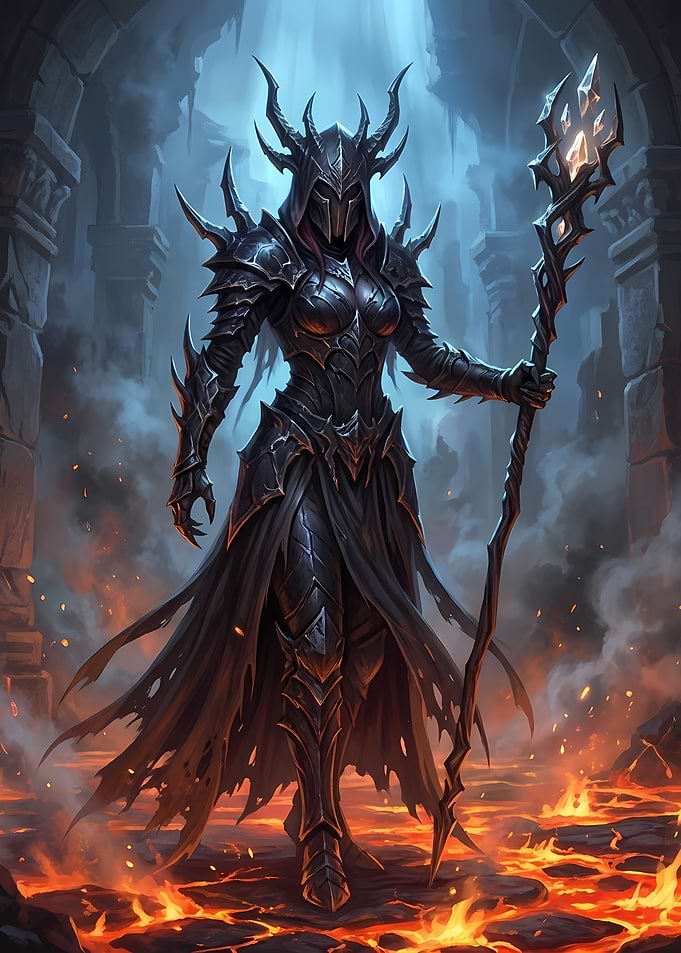 Dark Sorceress in Armor with Staff