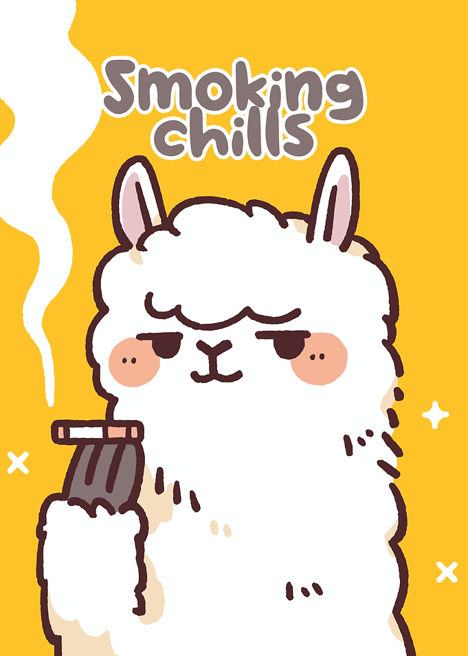Smoking Chills Alpaca Cartoon Illustration