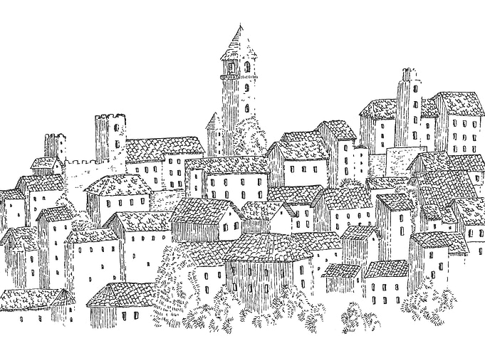 Monochrome Village Illustration