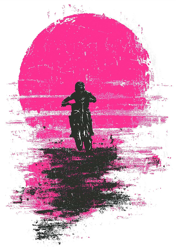 Motocross Rider Silhouette with Pink Sun
