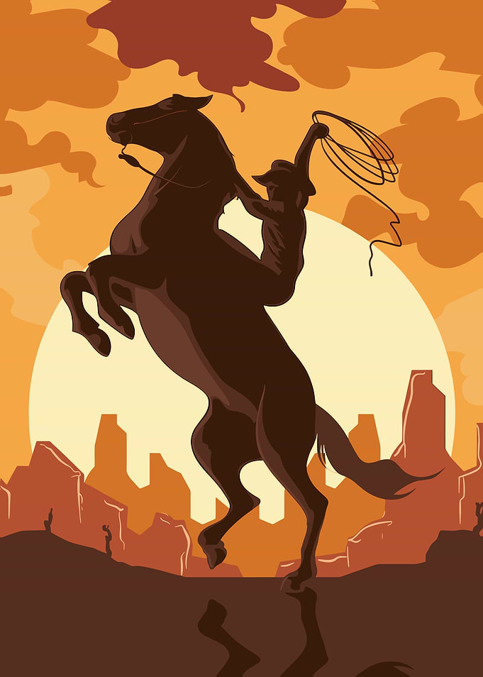Cowboy on Horse with Lasso Silhouette
