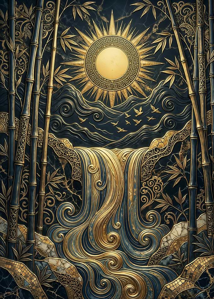 Golden Bamboo Sun Waterfall