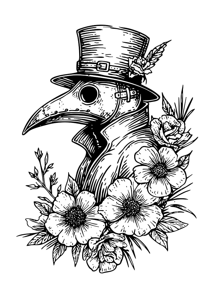 Plague Doctor with Flowers Illustration