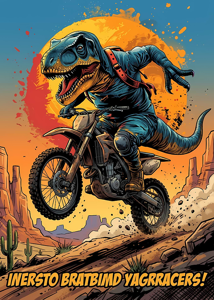 Dinosaur on a Dirt Bike