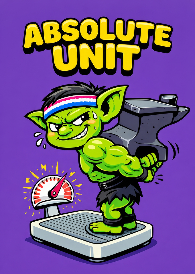 Absolute Unit Cartoon Goblin Lifting Anvil