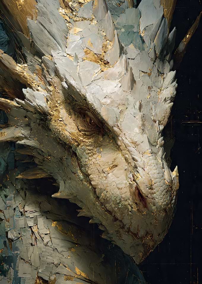 Majestic White and Gold Dragon Portrait