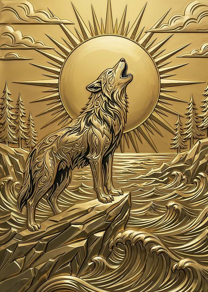 Majestic Golden Wolf Howling Relief