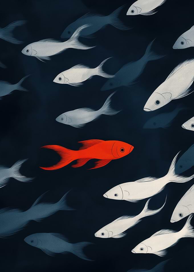 Red Fish Swimming Against the Current