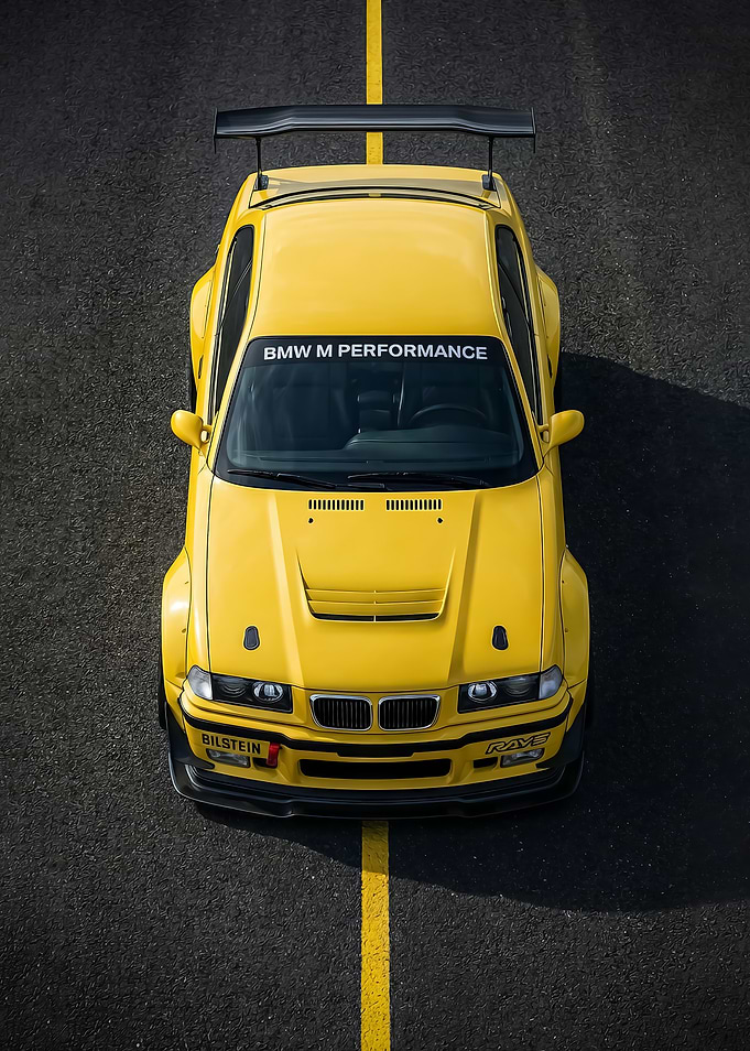 Yellow BMW M3 e36 Car Top View
