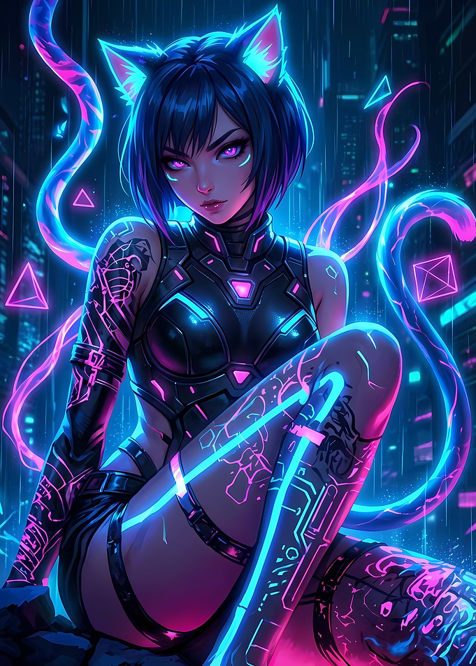 Cyberpunk Catgirl with Neon Accents