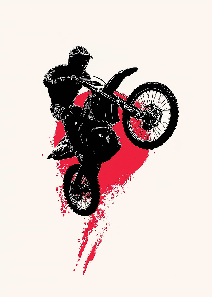 Motorcycle Stunt Silhouette with Red Accent