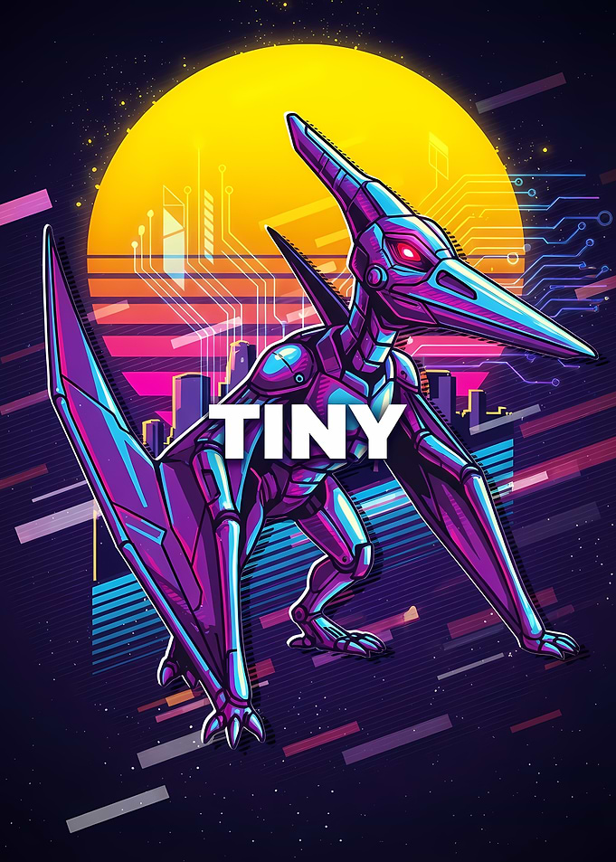 Cyberpunk Pterodactyl with Cityscape Backdrop