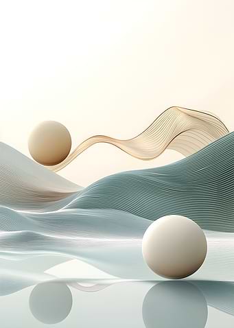Abstract Landscape with Spheres and Waves