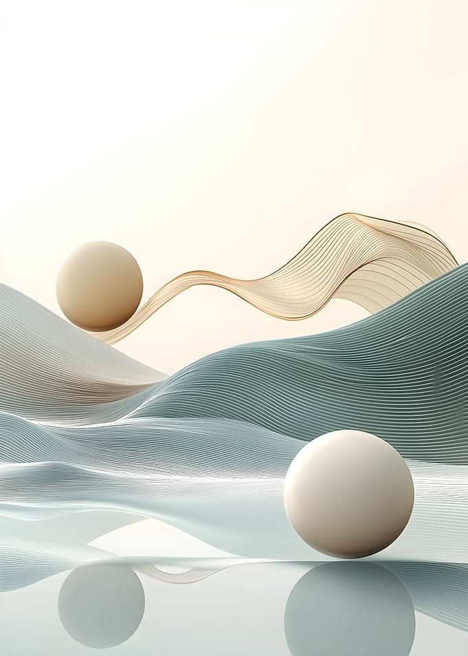 Abstract Landscape with Spheres and Waves