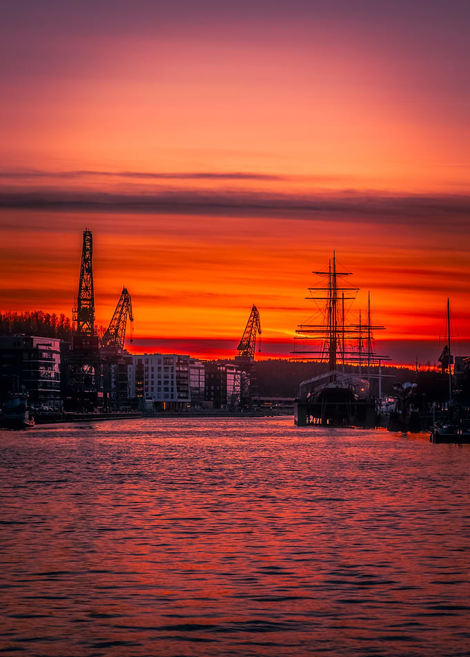 Sunset over Helsinki harbor