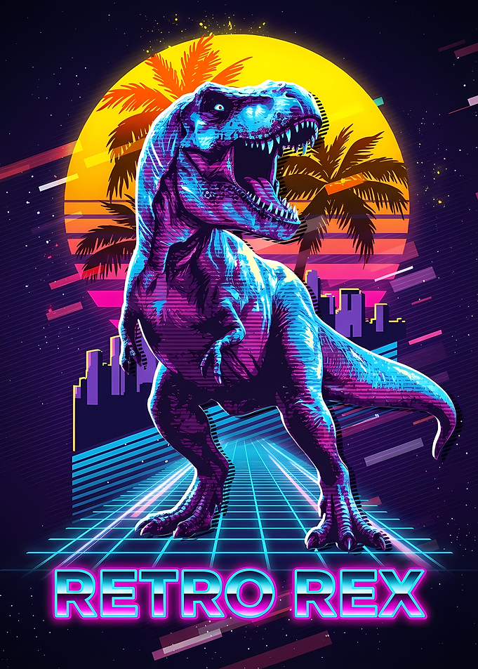 Retro Rex Dinosaur Neon Art