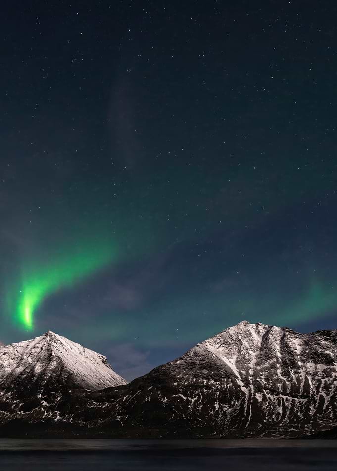 Aurora Borealis over Snowy Mountains