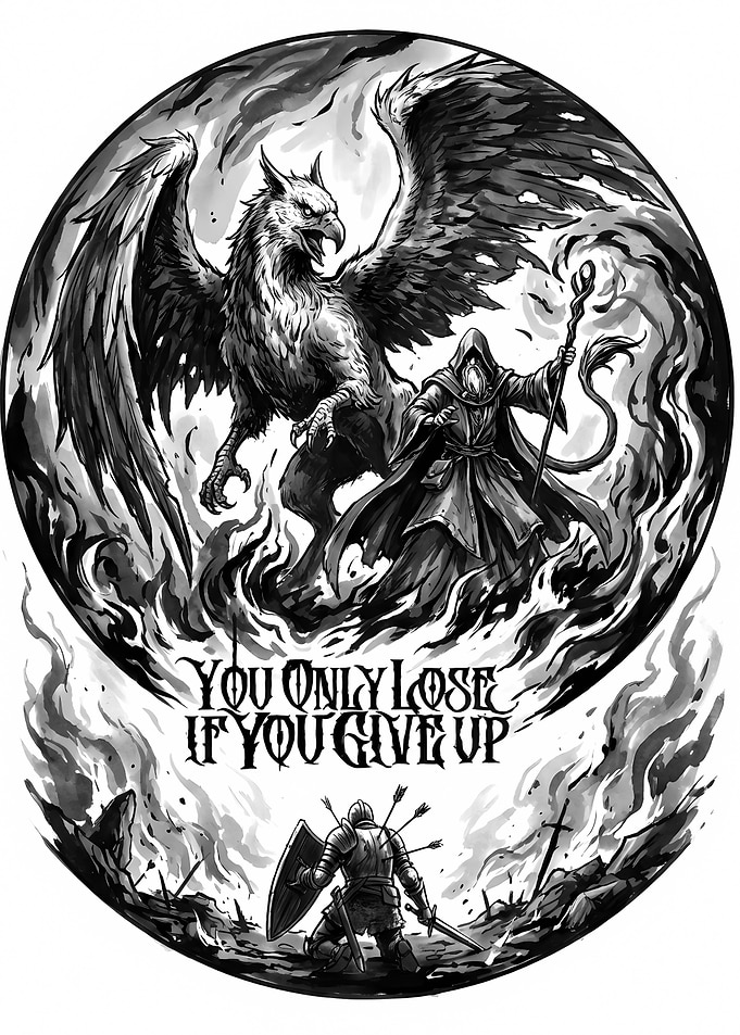 Griffin, Wizard, and Knight Illustration