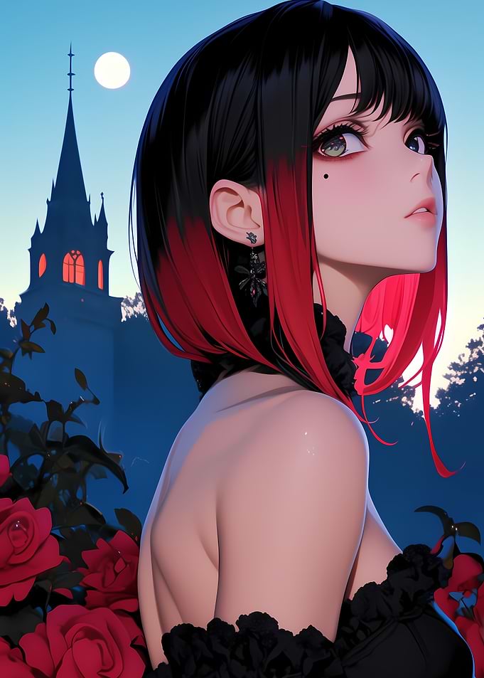 Anime Girl with Red-Tipped Hair