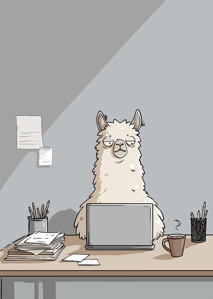Tired Llama Working on Laptop