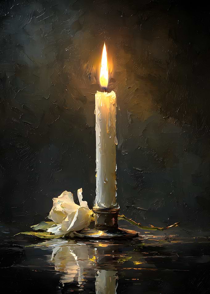 Candle and Rose Still Life Painting