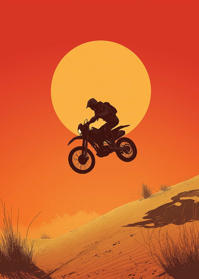 Motorcycle Jump Silhouette Desert Sunset