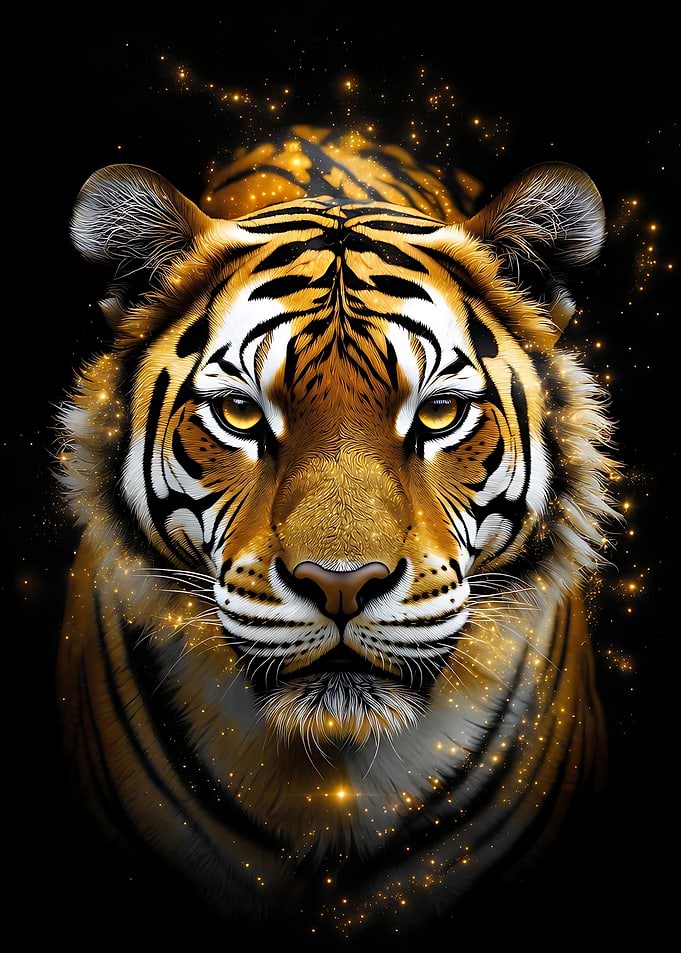 Majestic Tiger Portrait with Golden Sparkles