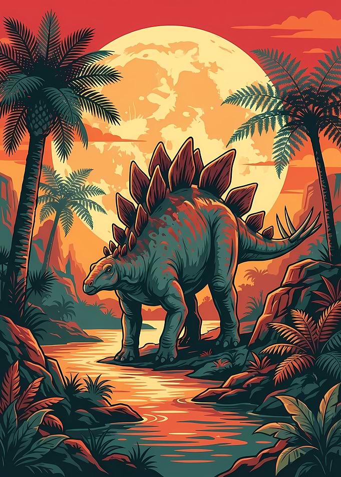 Stegosaurus in Prehistoric Landscape