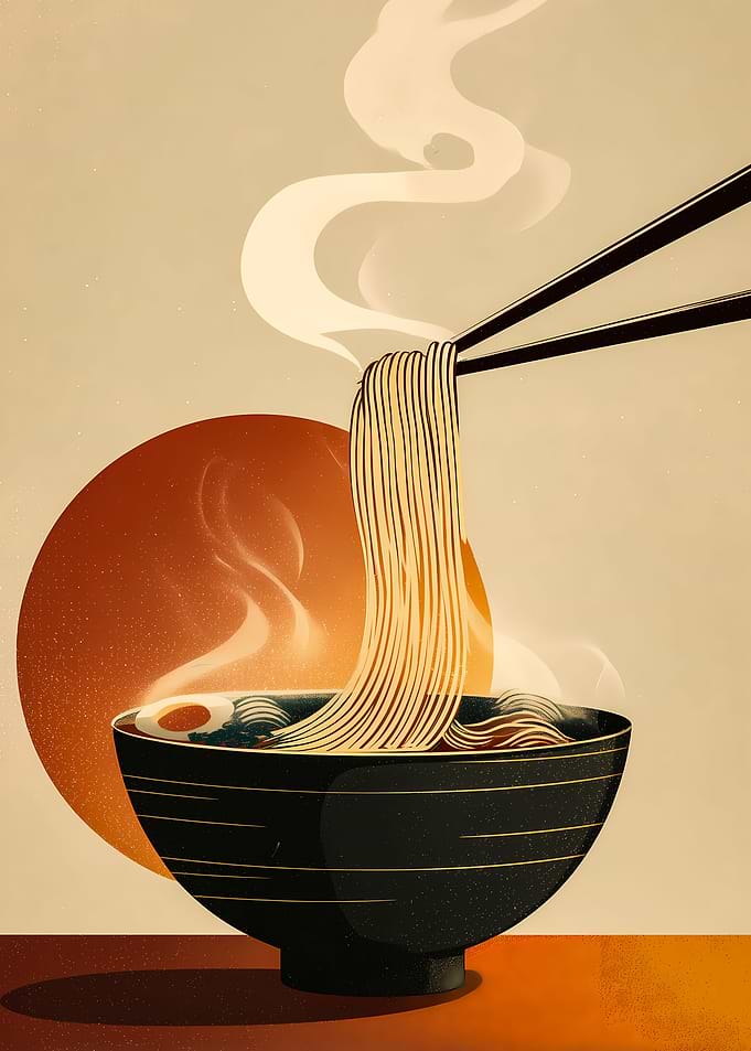 Steaming Bowl of Ramen Illustration