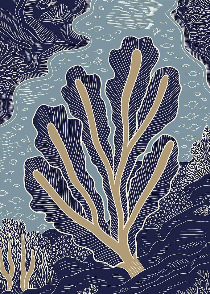Stylized Underwater Scene with Seaweed and Coral