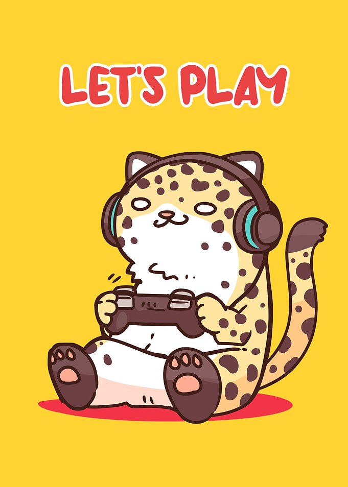 Cartoon Leopard Gaming with Headphones