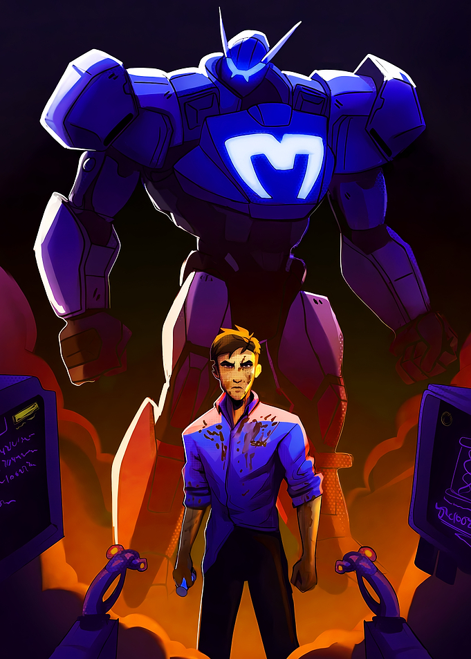 Man vs. Robot: Digital Art Illustration