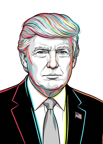 Donald Trump Portrait with Colorful Accents