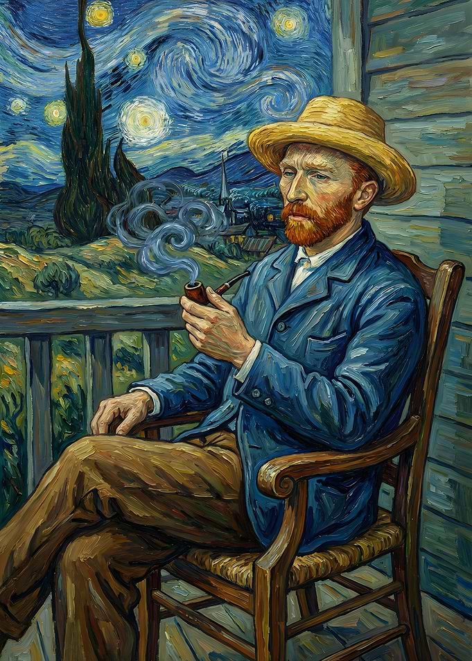 Van Gogh Smoking Pipe on Porch