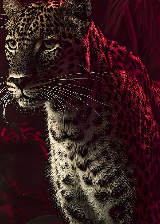 Leopard Portrait in Red Hues