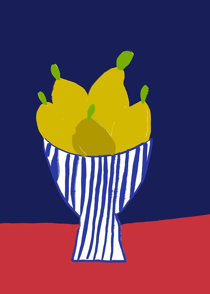 Still Life with Pears and Striped Bowl