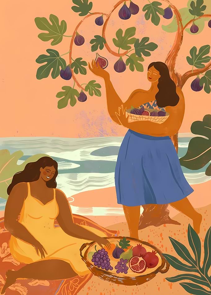 Fig Harvest Beach Picnic Illustration