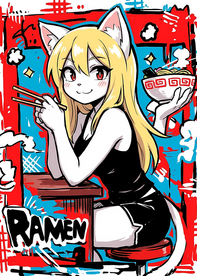 Anime Cat Girl with Ramen