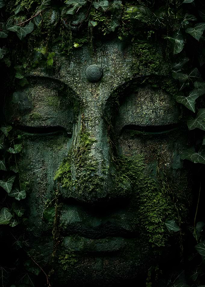 Moss-Covered Buddha Face