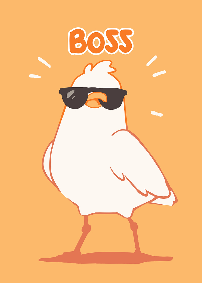 Cool Bird Boss Cartoon Illustration