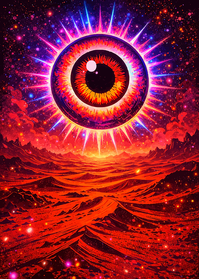 Cosmic Eye over Red Landscape
