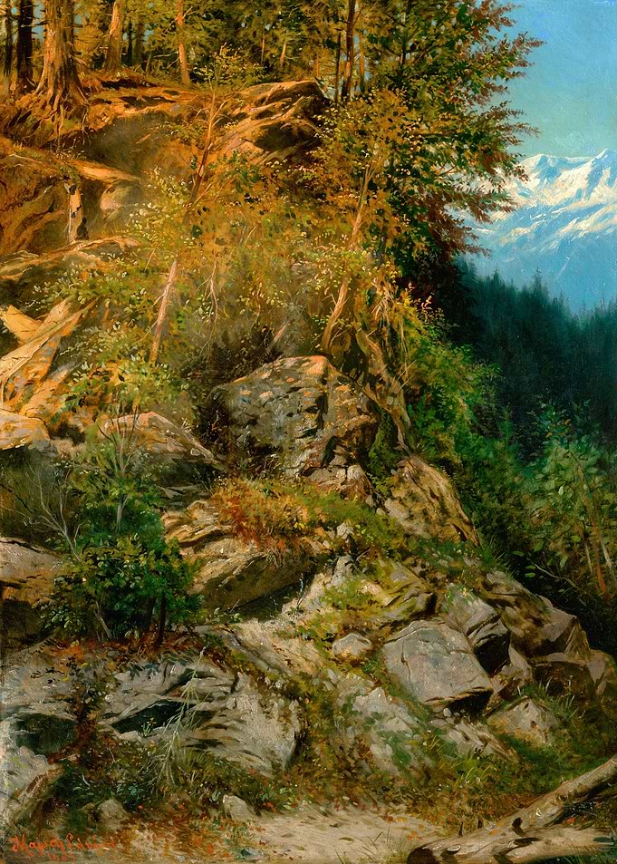 Mountainous Forest Landscape Painting