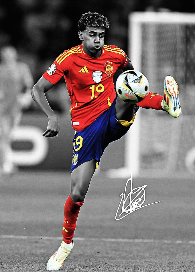 Yamal Soccer Player Kicking Ball in Action