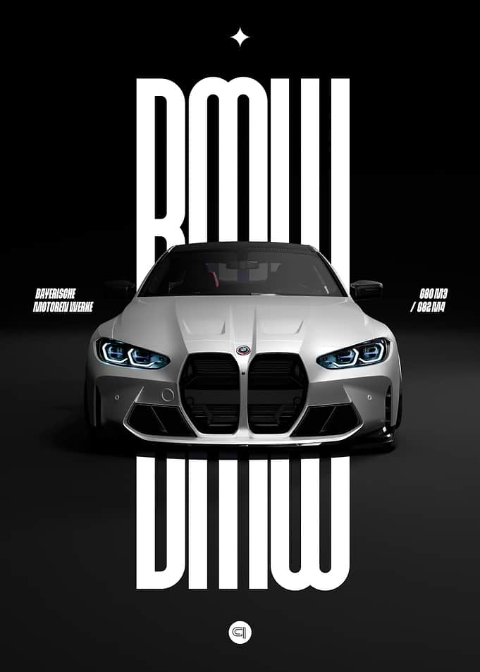 BMW G80 M3 / G82 M4 White Car Poster