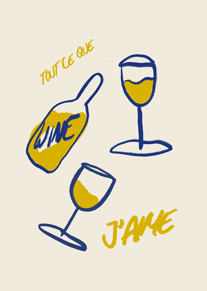 Wine bottle and glasses illustration