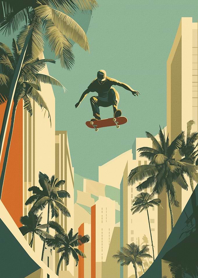 Skateboarder in Mid-Air, Urban Scene