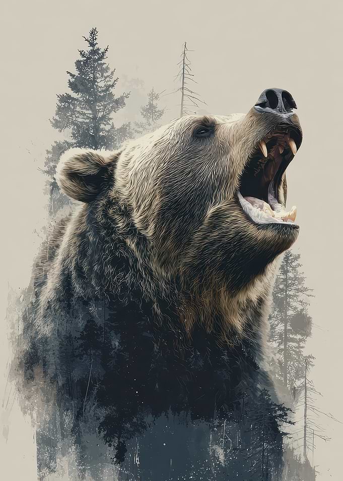 Roaring Bear in Forest